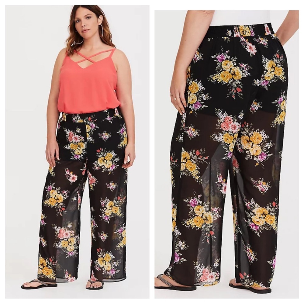 Torrid BLACK FLORAL CHIFFON PANT